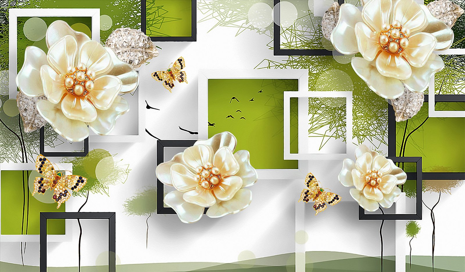 3D Wallpaper flower design with 3d background for home interior