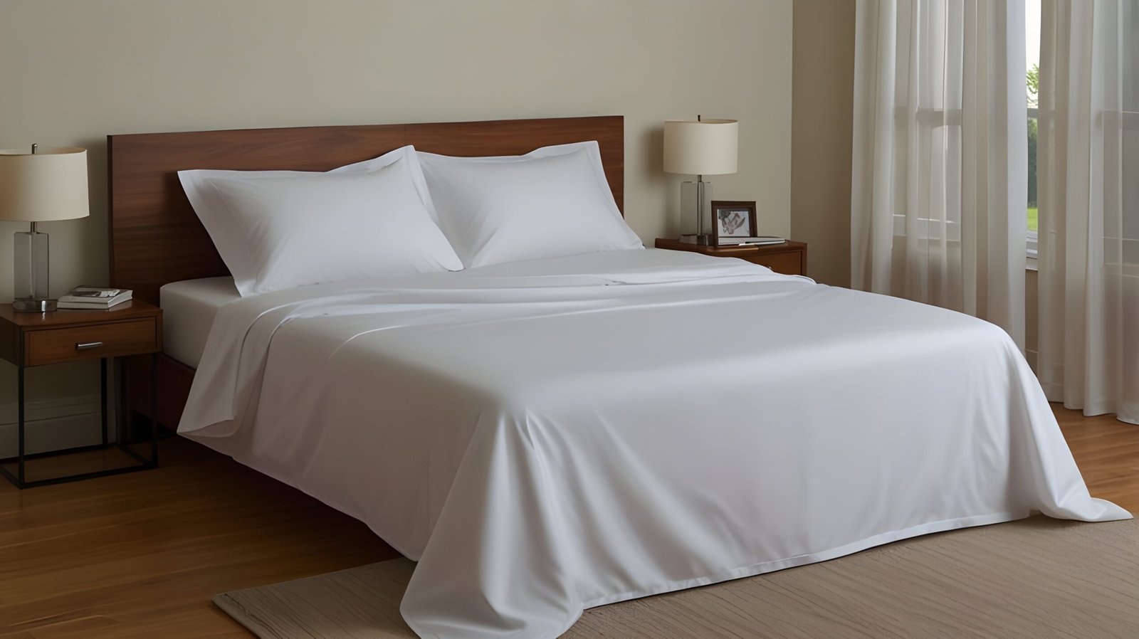 bed-with-white-sheets-wooden-frame