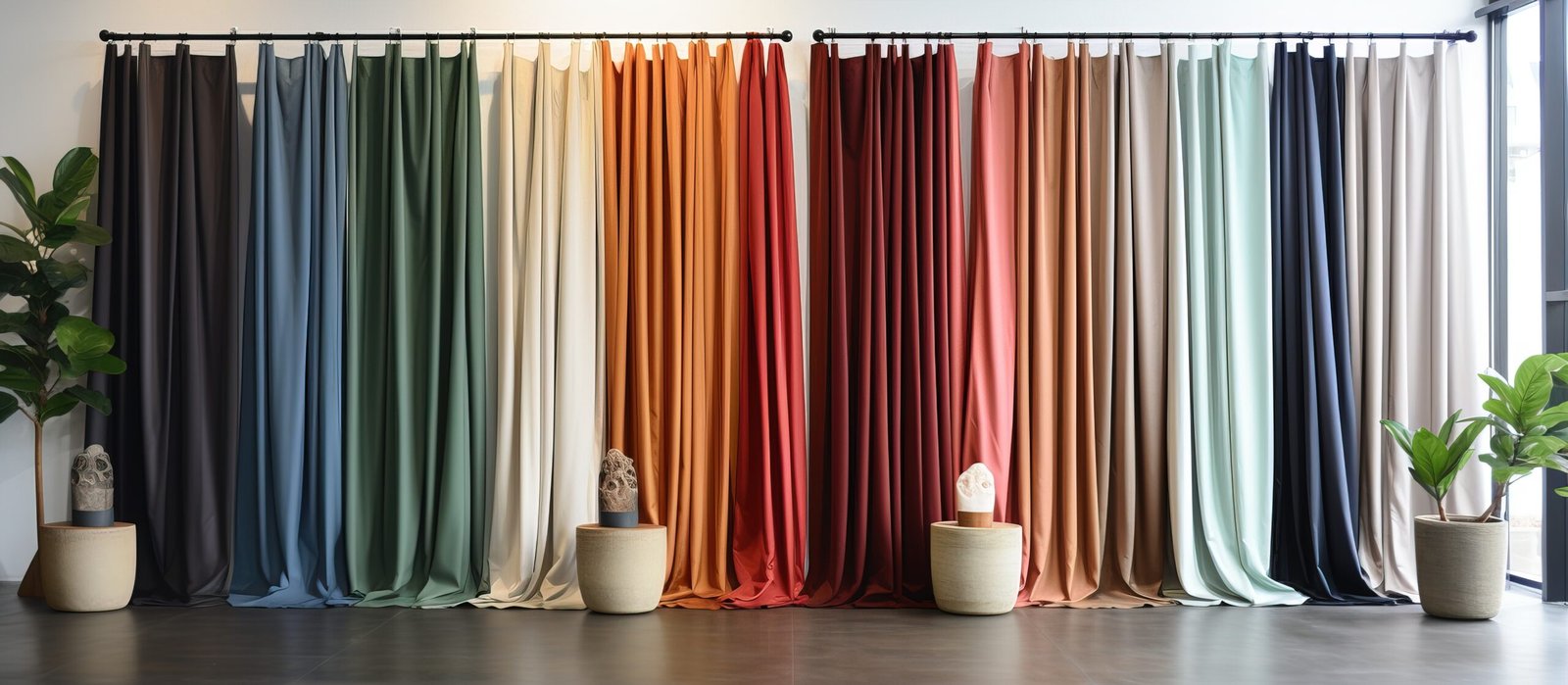 Curtain samples hung in the shop