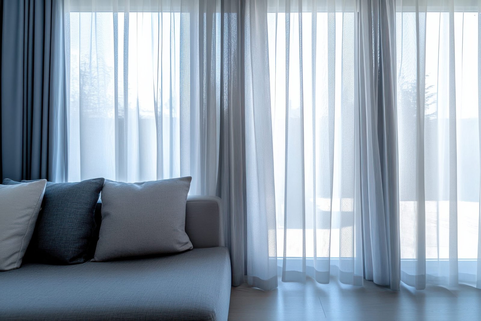 Stylish Curtain Dividers Enhancing Space in an Open Plan Apartment